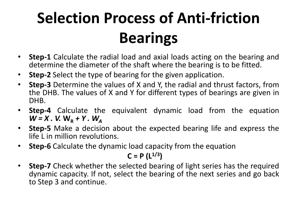 selection process of anti friction bearings