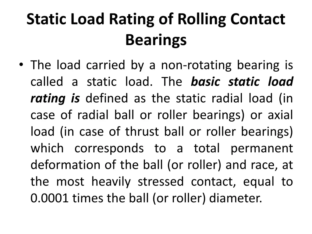 static load rating of rolling contact bearings