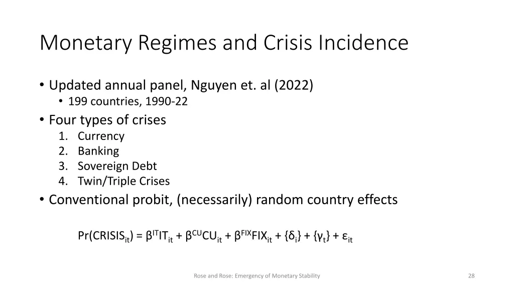 monetary regimes and crisis incidence