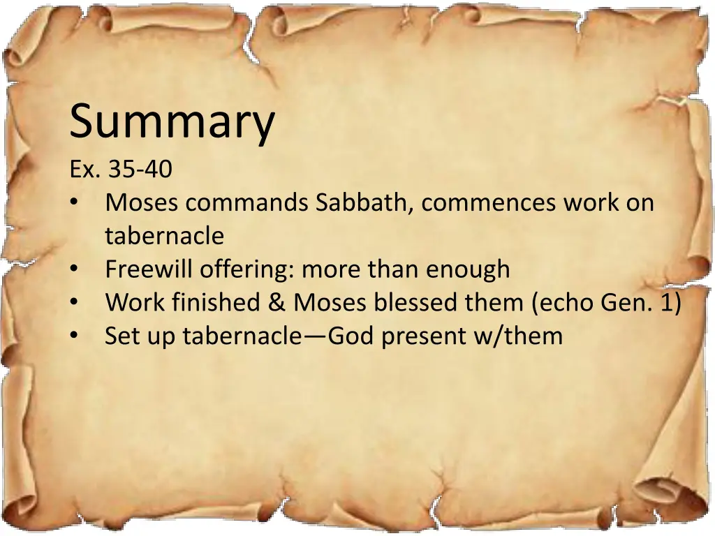 summary ex 35 40 moses commands sabbath commences