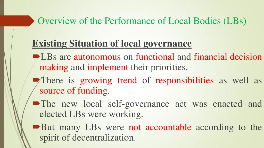 overview of the performance of local bodies lbs