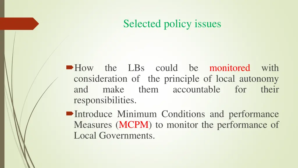 selected policy issues