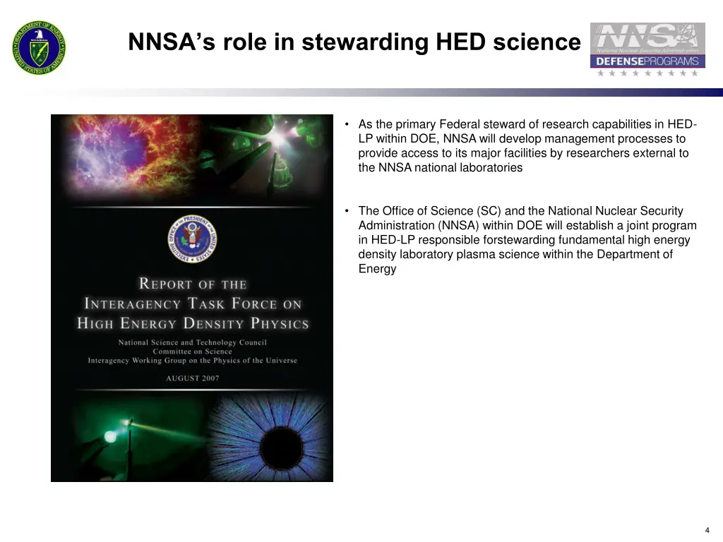 nnsa s role in stewarding hed science