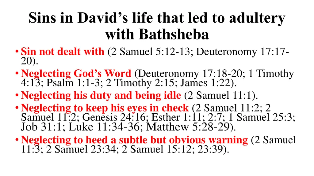 sins in david s life that led to adultery with