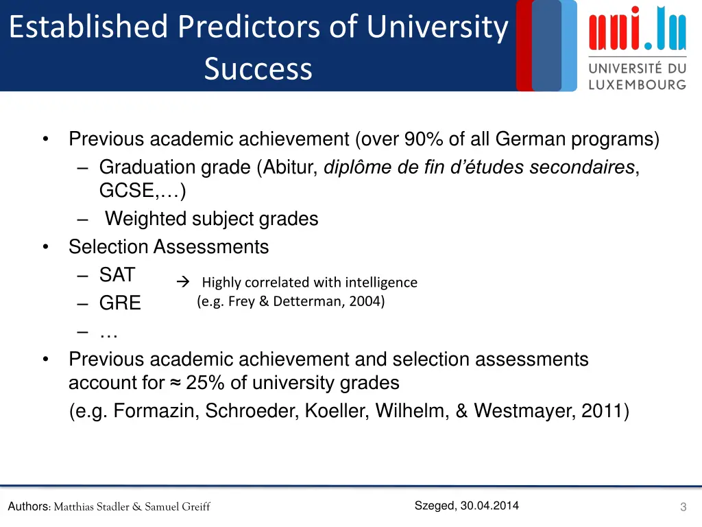 established predictors of university success