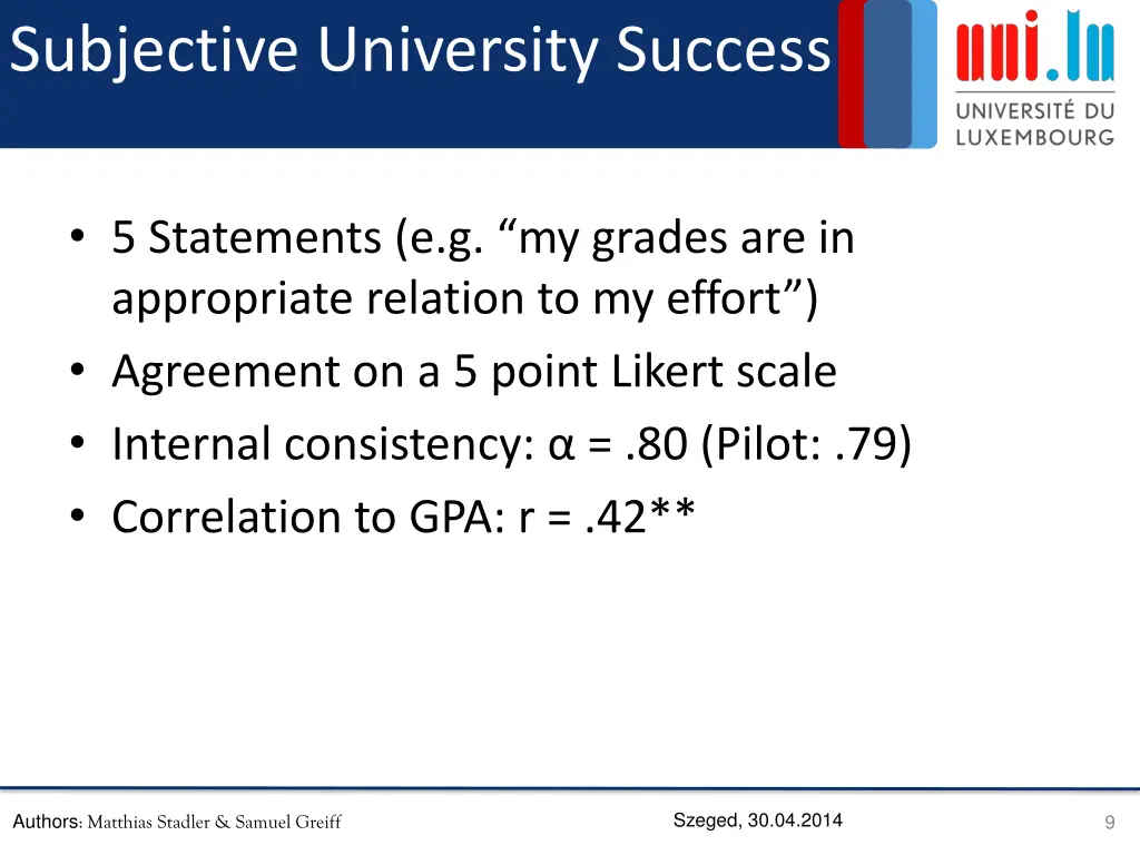 subjective university success