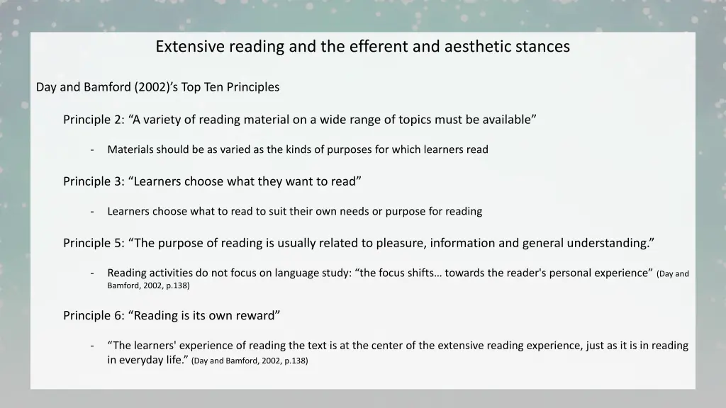 extensive reading and the efferent and aesthetic