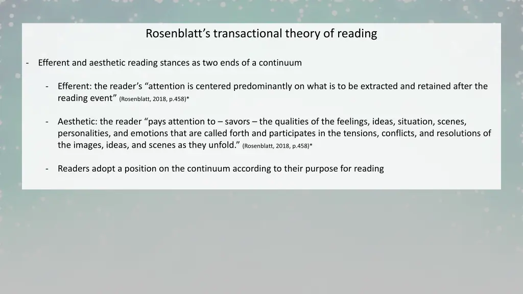 rosenblatt s transactional theory of reading