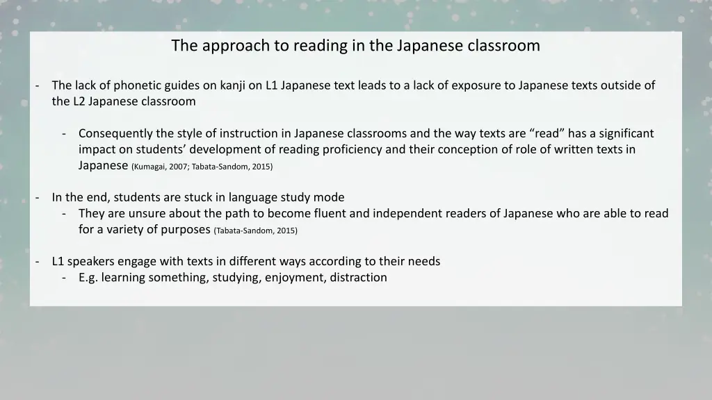 the approach to reading in the japanese classroom 1