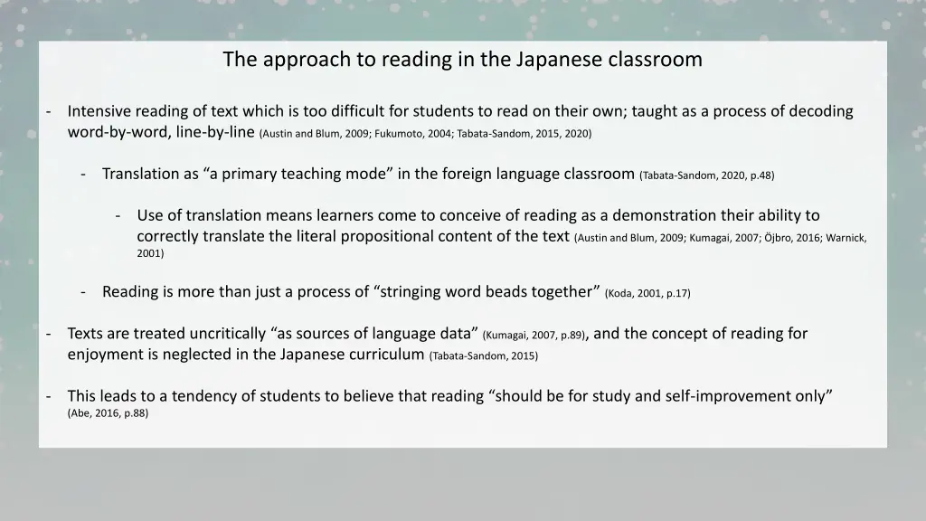 the approach to reading in the japanese classroom