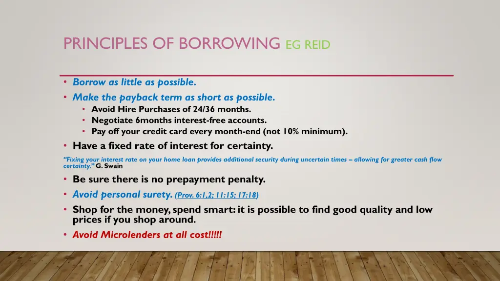 principles of borrowing eg reid