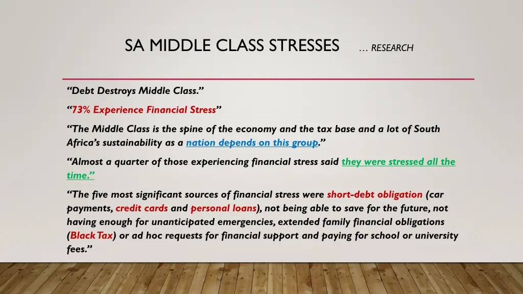 sa middle class stresses research