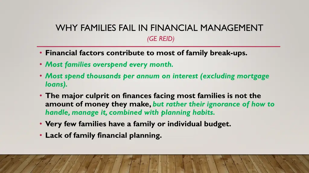 why families fail in financial management ge reid