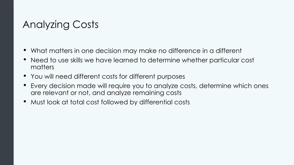 analyzing costs