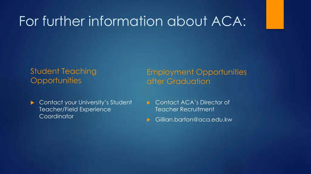 for further information about aca