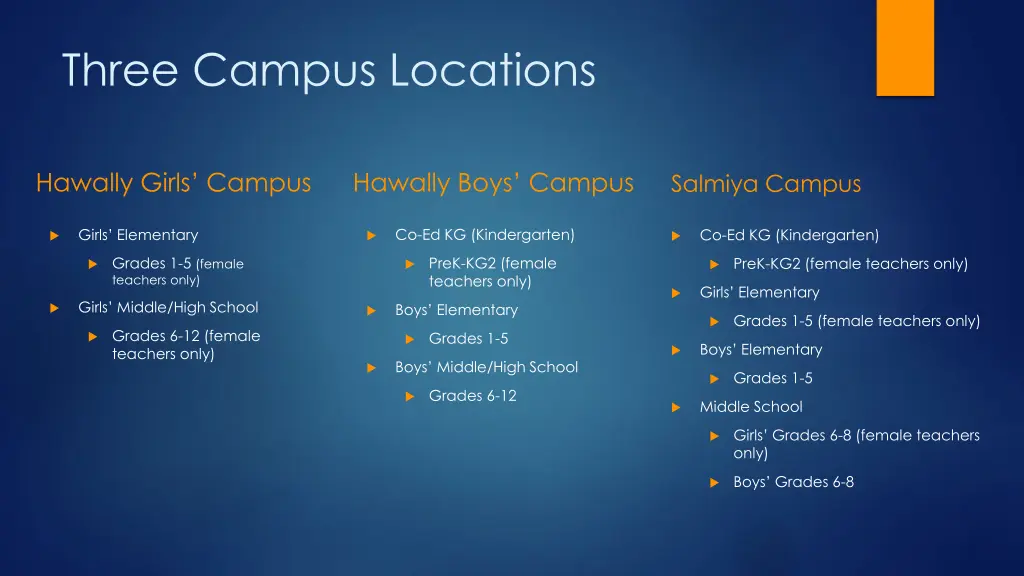 three campus locations