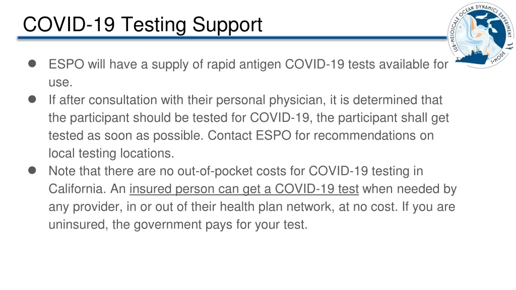 covid 19 testing support