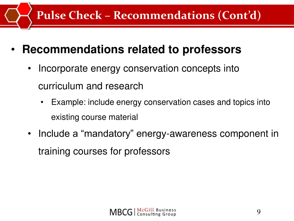 pulse check recommendations cont d