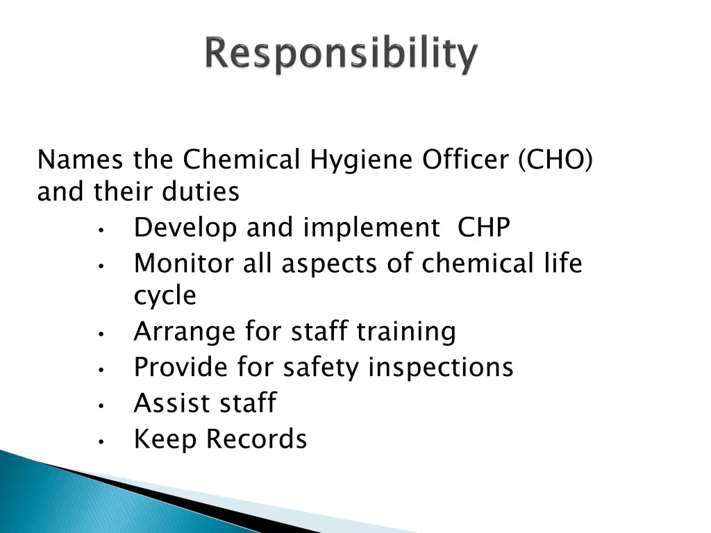 names the chemical hygiene officer cho and their