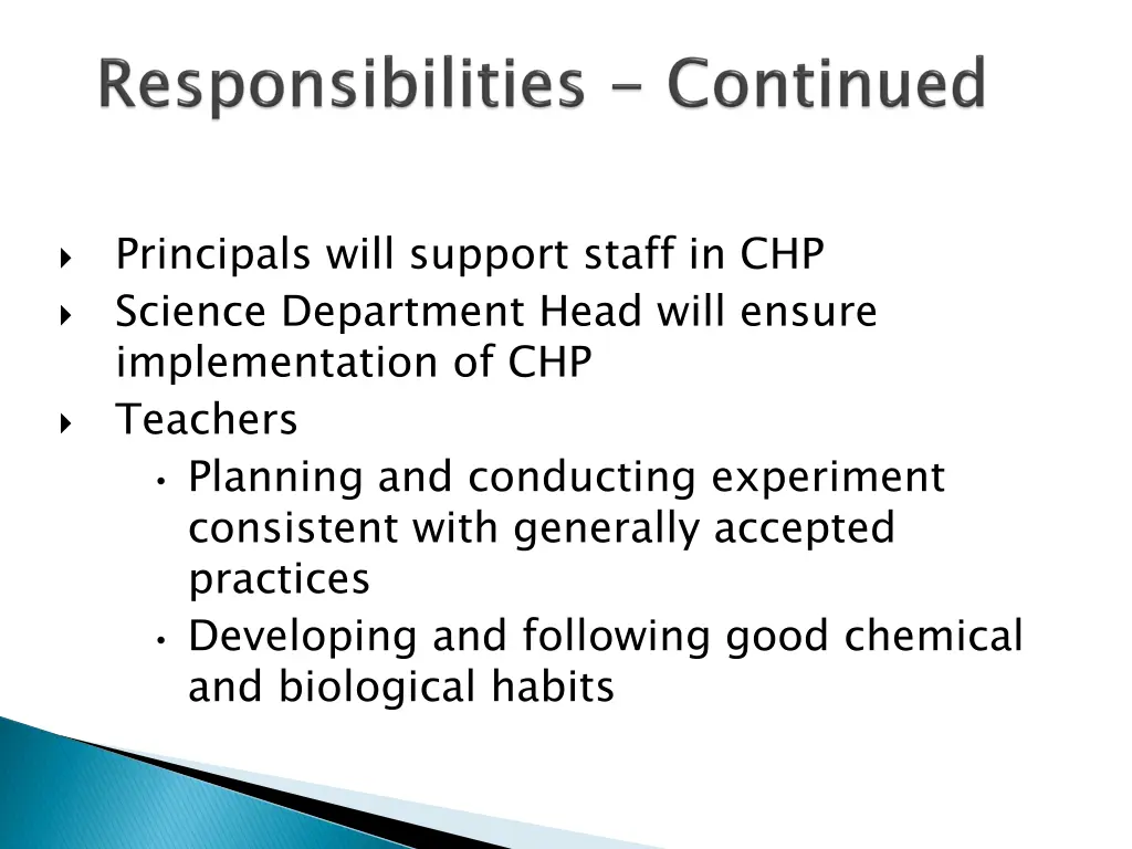 principals will support staff in chp science