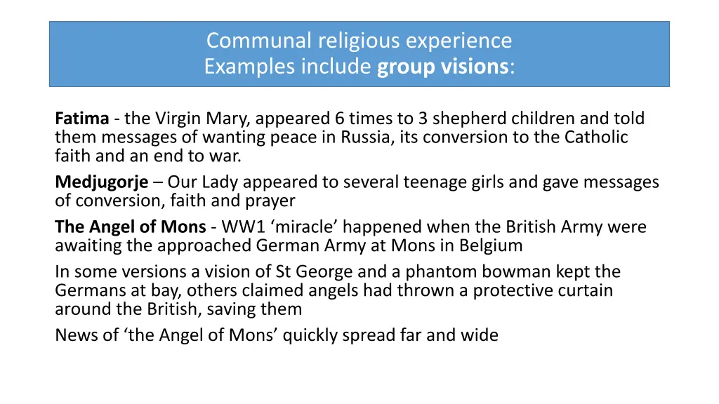 communal religious experience examples include