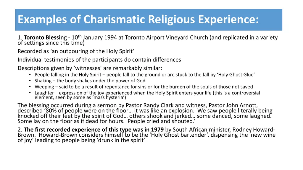 examples of charismatic religious experience