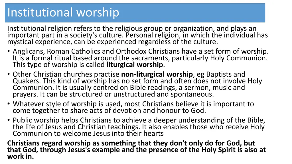 institutional worship