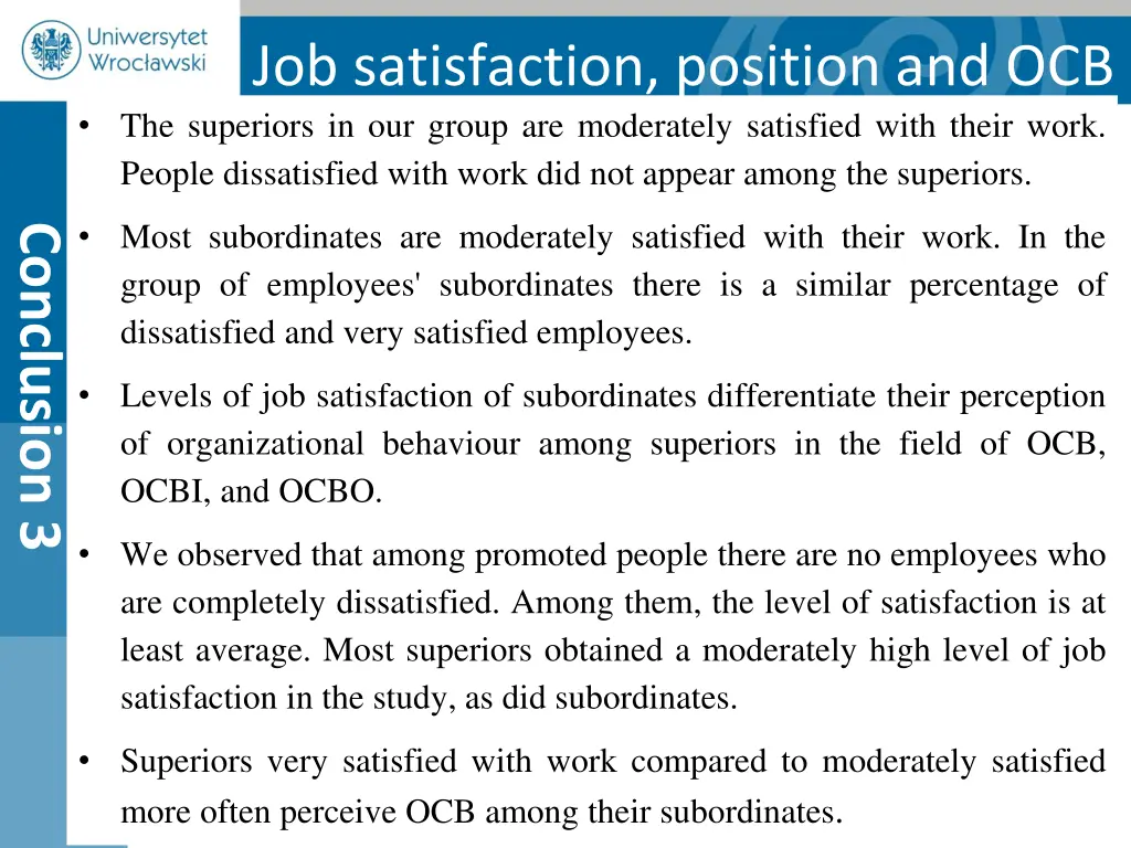 job satisfaction position and ocb the superiors