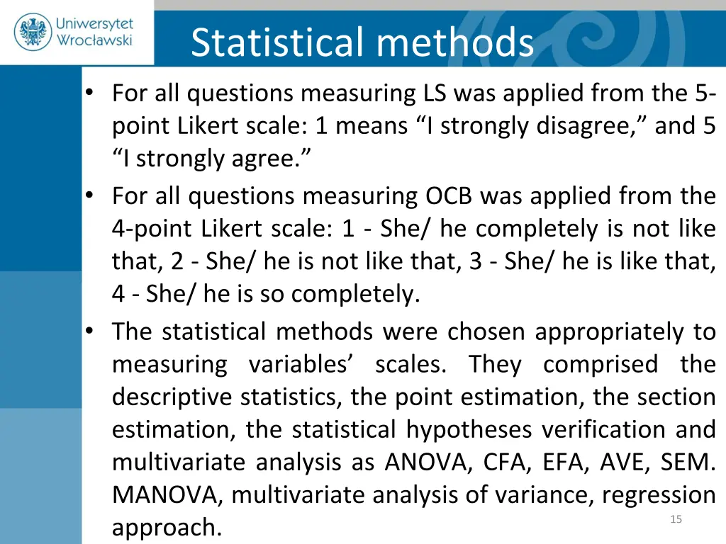 statistical methods for all questions measuring