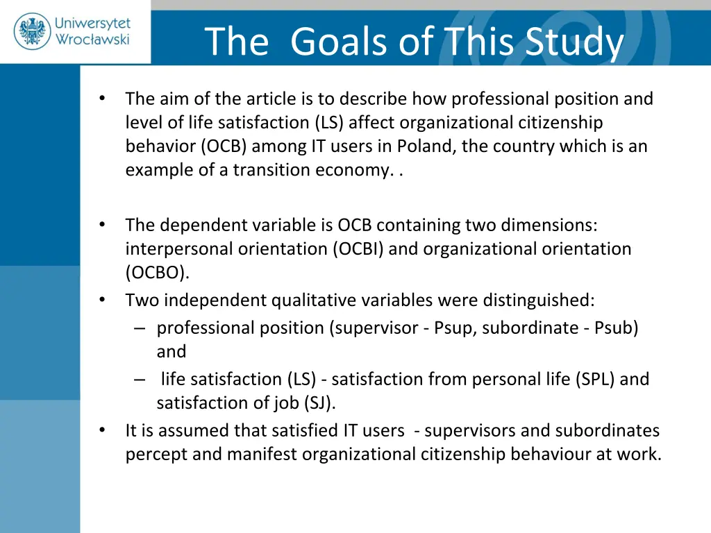 the goals of this study