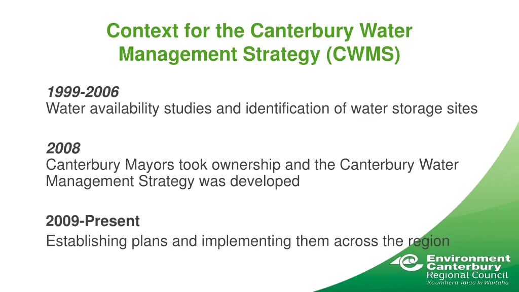 context for the canterbury water management