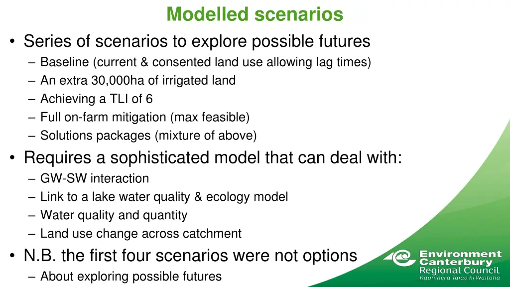 modelled scenarios