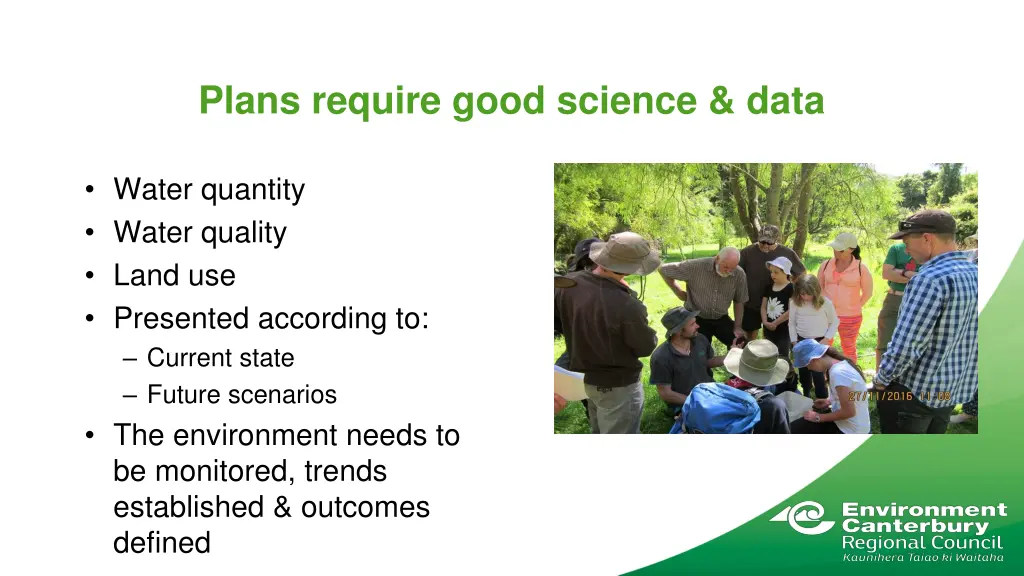 plans require good science data