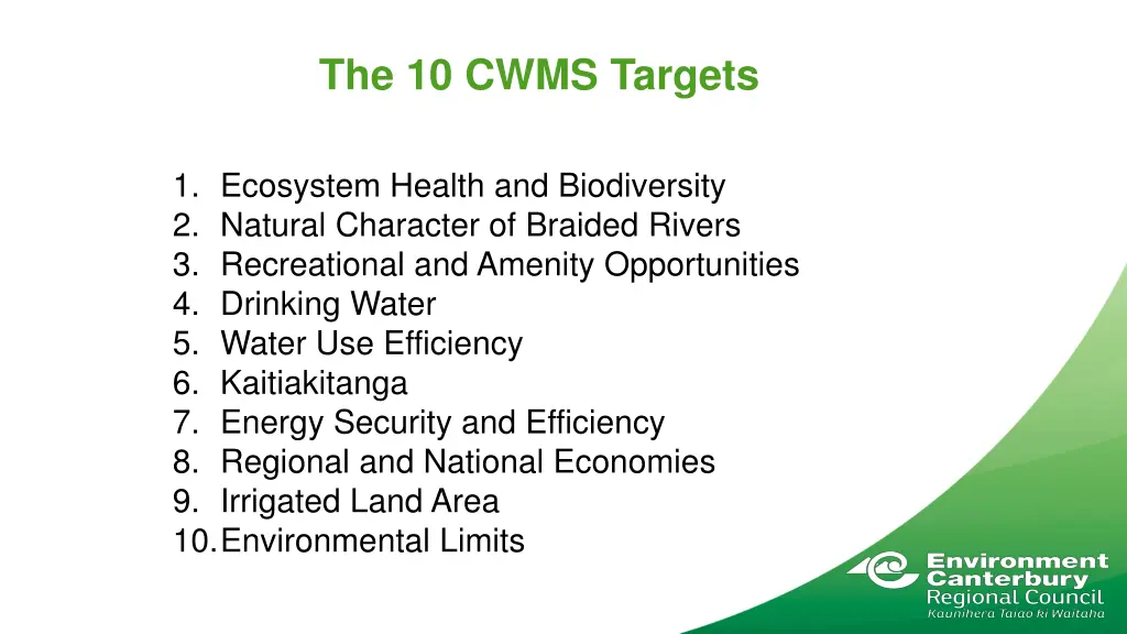 the 10 cwms targets