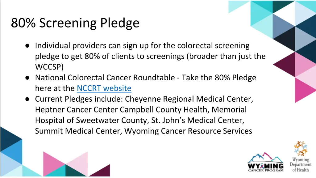 80 screening pledge