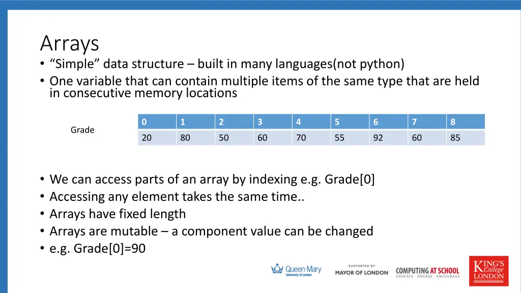 arrays simple data structure built in many