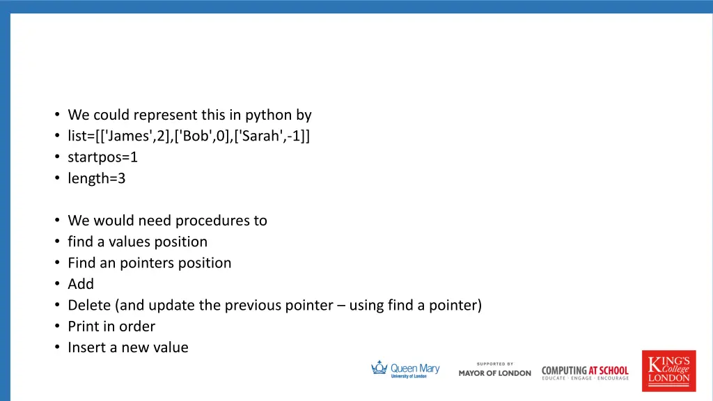 we could represent this in python by list james