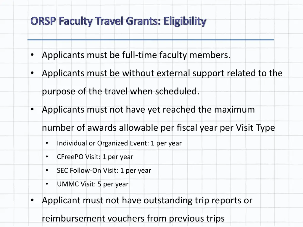 orsp faculty travel grants eligibility