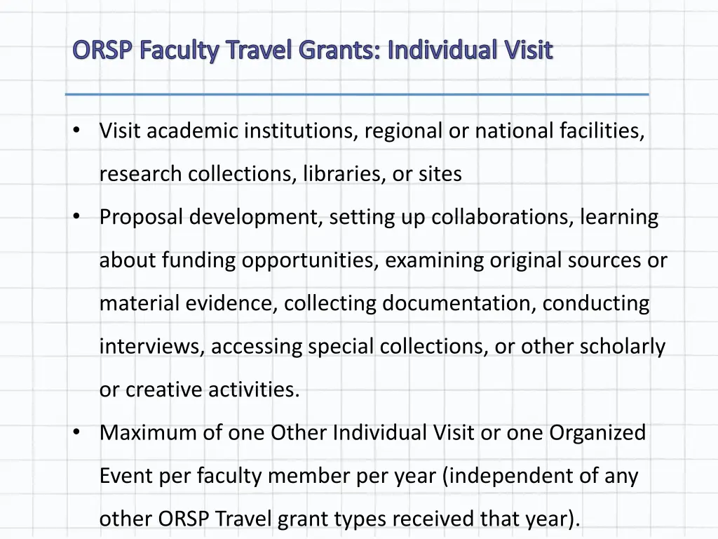 orsp faculty travel grants individual visit