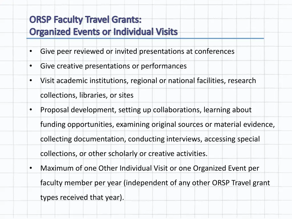 orsp faculty travel grants organized events