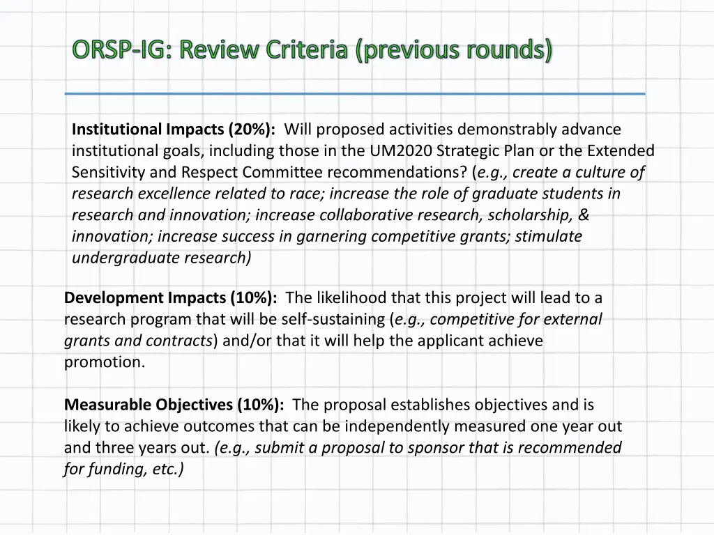 orsp ig review criteria previous rounds 2