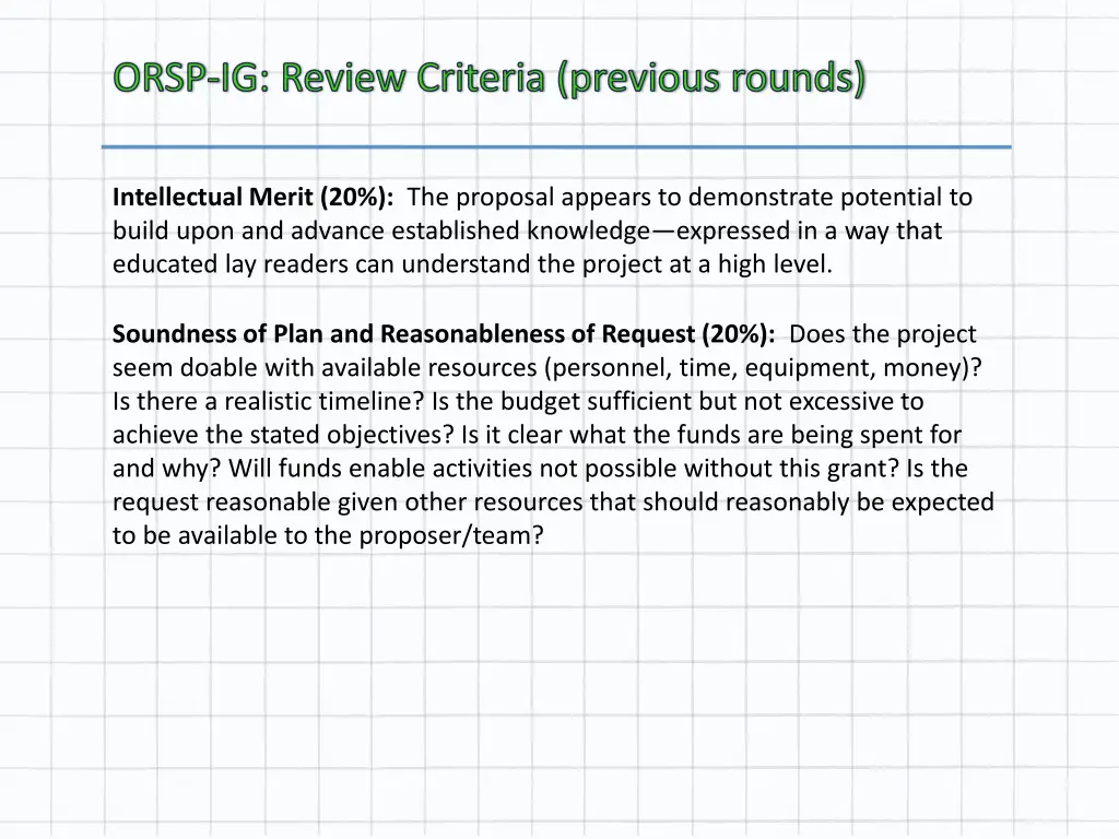 orsp ig review criteria previous rounds