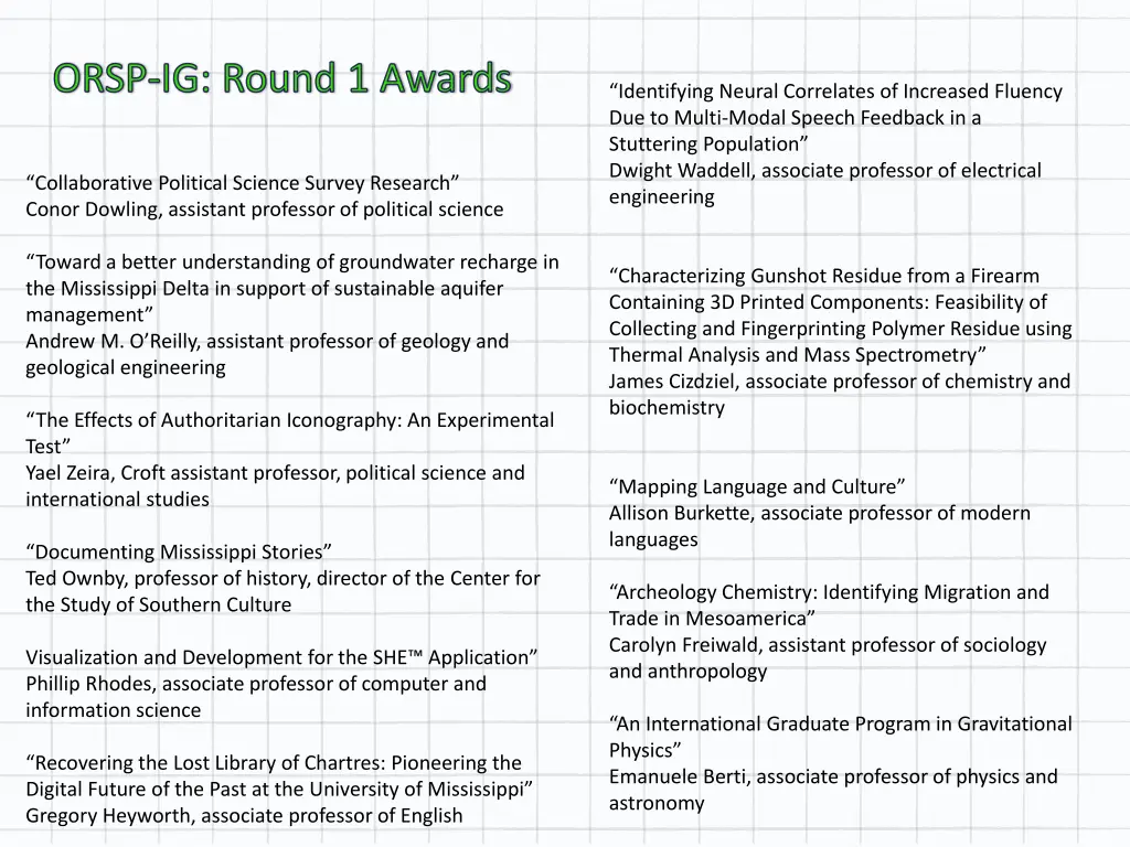 orsp ig round 1 awards