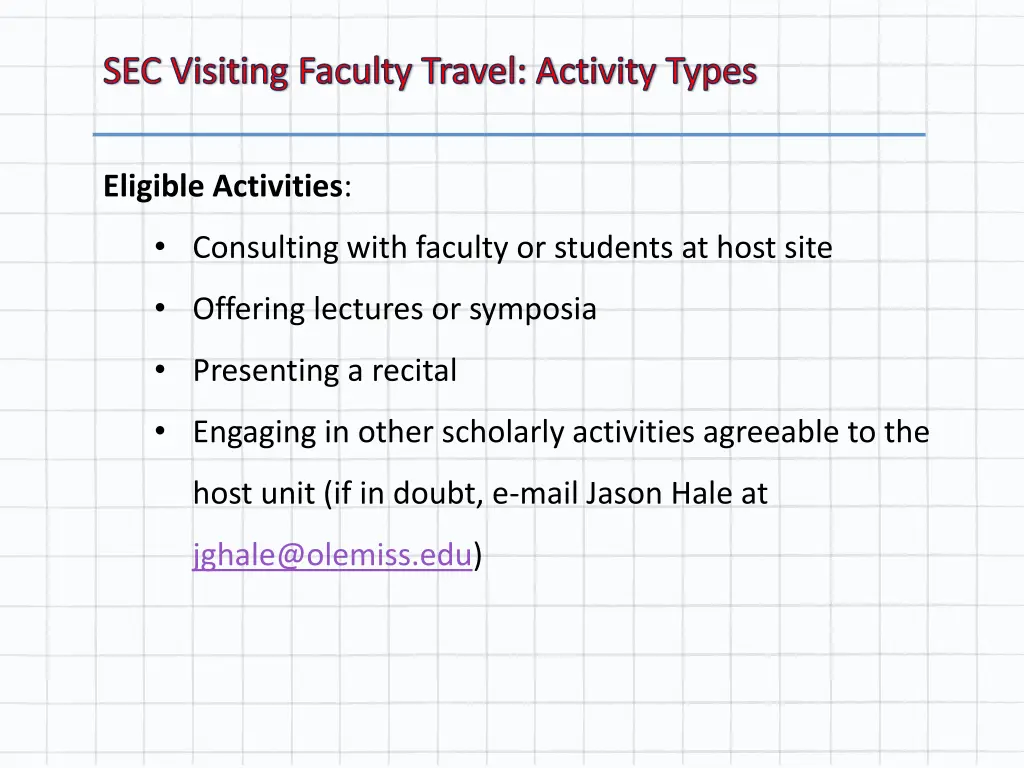 sec visiting faculty travel activity types