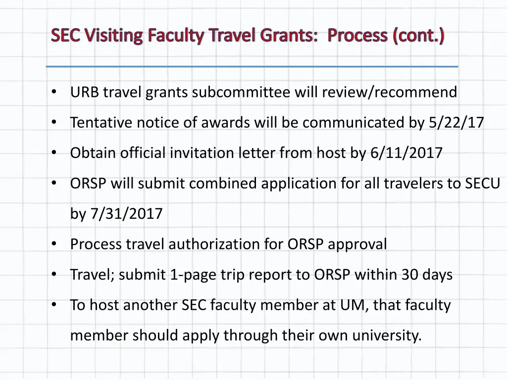 sec visiting faculty travel grants process cont