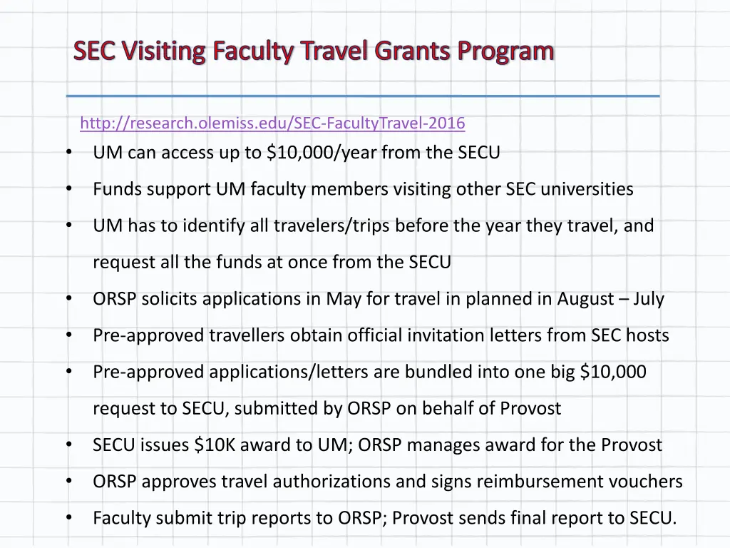 sec visiting faculty travel grants program