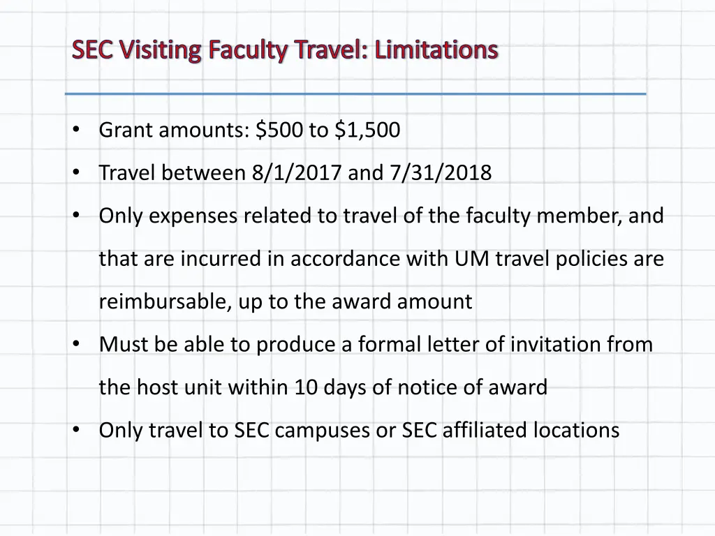 sec visiting faculty travel limitations