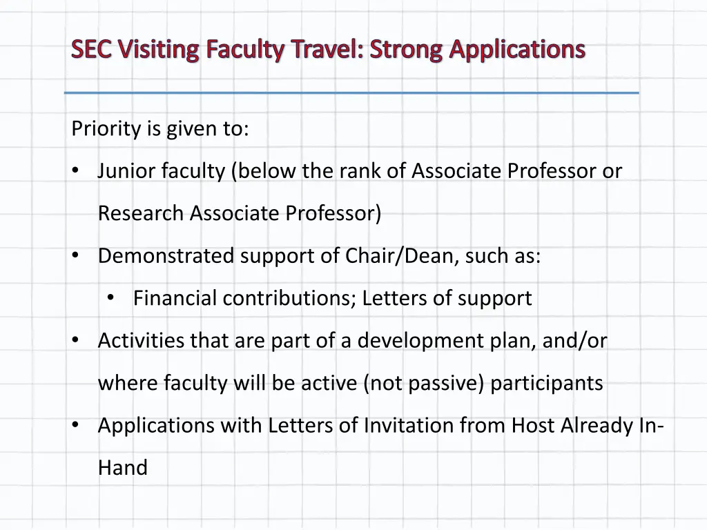 sec visiting faculty travel strong applications