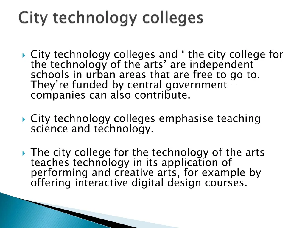 city technology colleges and the city college