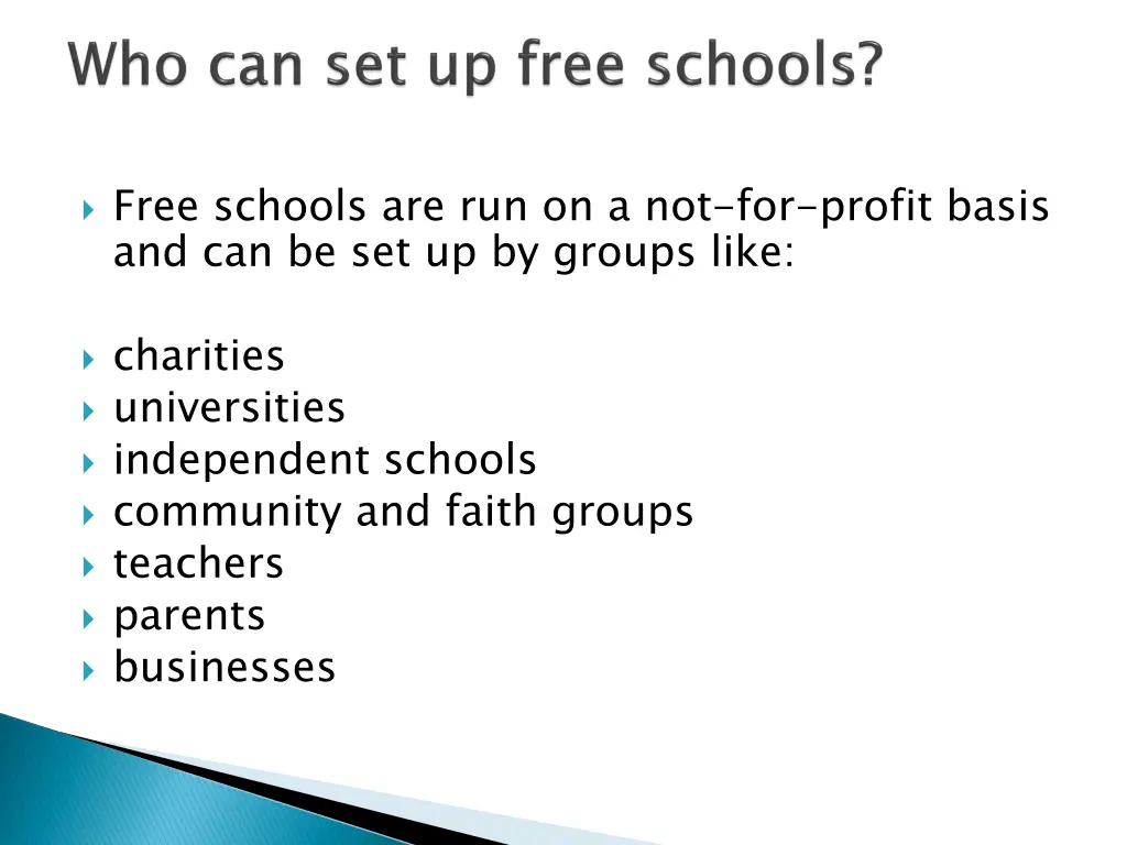 free schools are run on a not for profit basis